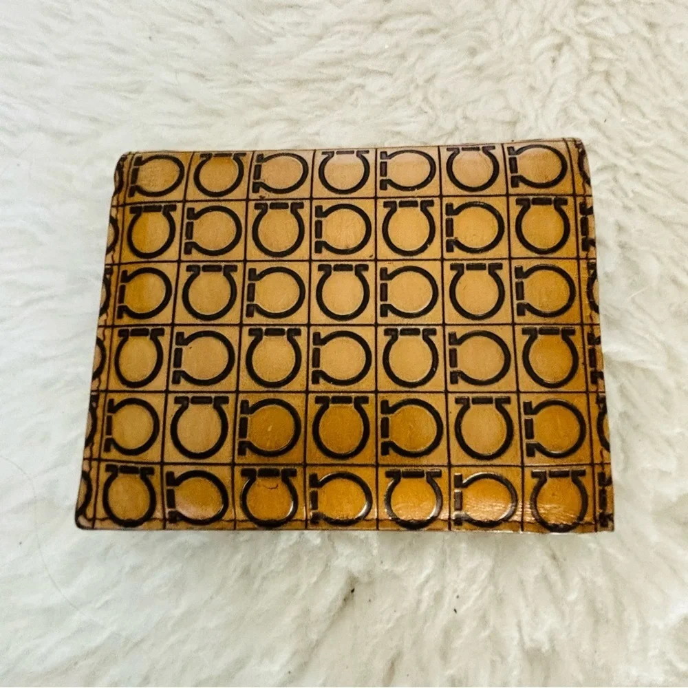 Salvatore Ferragamo Gancini Logo Embossed Brown Tan Wallet